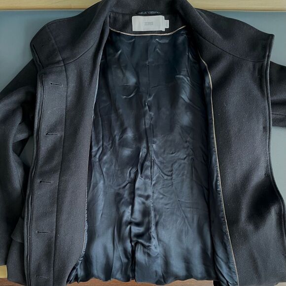 Closed Long Wool-Blend Stone Fire Pea Coat in Darkest Navy Size M Quiet Luxury - Picture 10 of 15